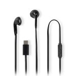 NEDIS HPWD4024BK Ενσύρματα στερεοφωνικά ακουστικά με μικρόφωνο και βύσμα USB-C, σε μαύρο χρώμα.