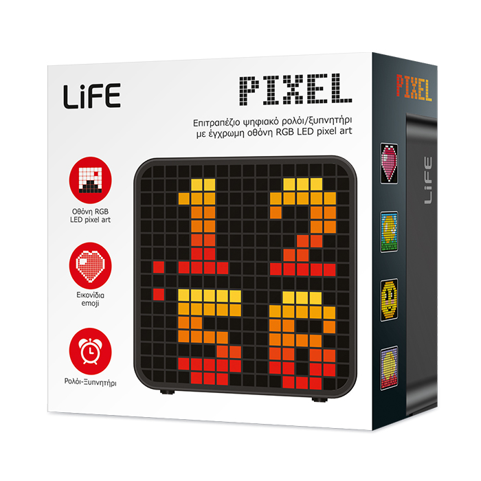 LIFE PIXEL Επιτραπέζιο ψηφιακό ρολόι/ξυπνητήρι με έγχρωμη οθόνη RGB LED ...